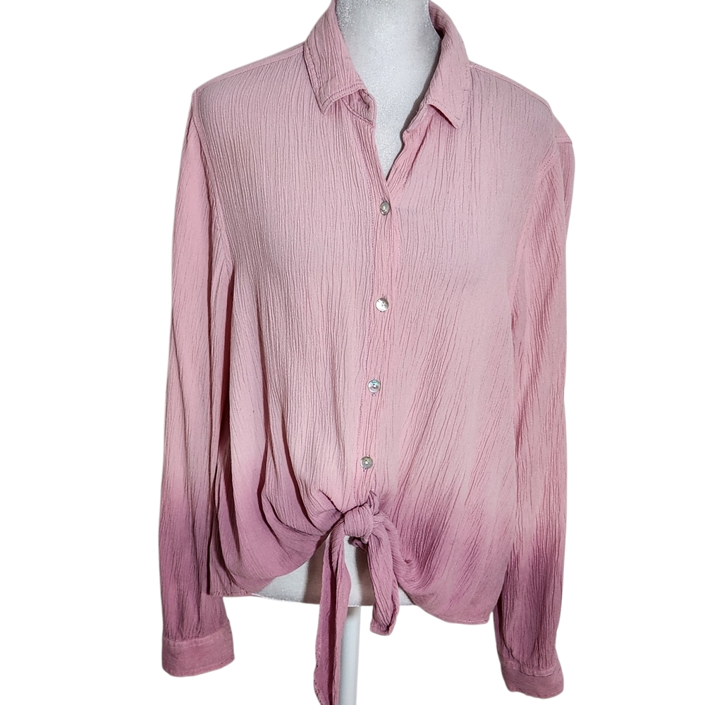 BeachLunchLounge Pink and Purple Ombre Crinkle Button Down Shirt Size Large
